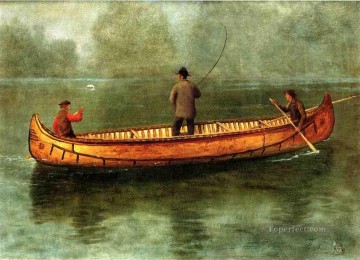  Bierstadt Lienzo - Pesca desde una canoa paisaje marino luminiscente Albert Bierstadt